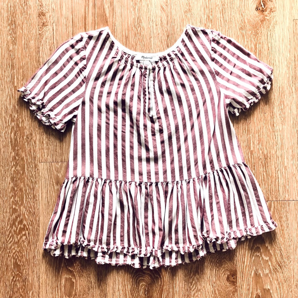 Madewell Peplum Stripe Blouse with Ruffle Details